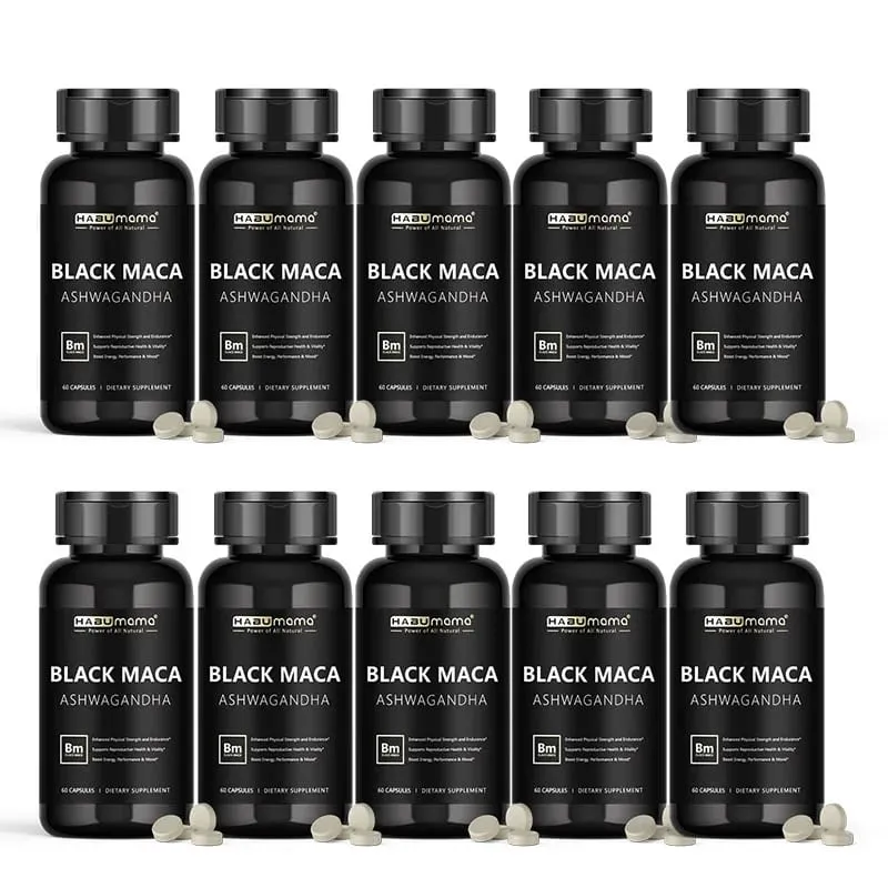 Maca noire biologique -60 comprimés 100% purs sans OGM, soutient la santé reproductive, énergisant naturel, rehausseur de performances d'endurance