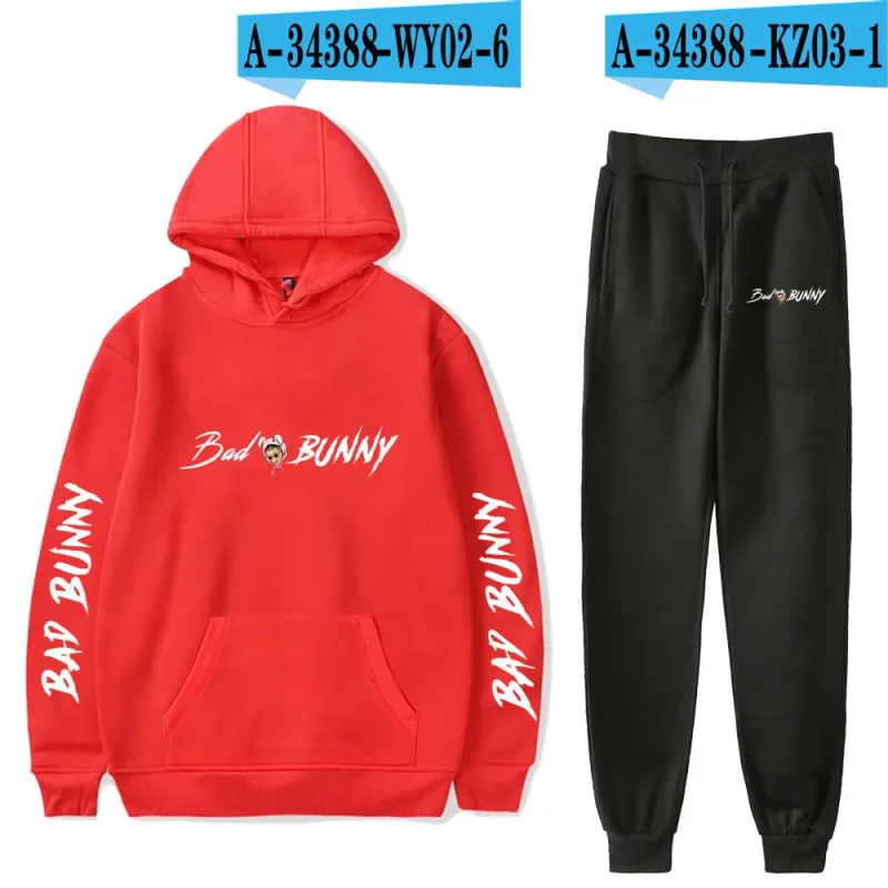 Harajuku Comfortable Funny bad bunny Print Sweatshirt Sweatpants Suit Men/Women Hoodies+ Trousers Suit Cute 2 Piece Set Clothes — image 38