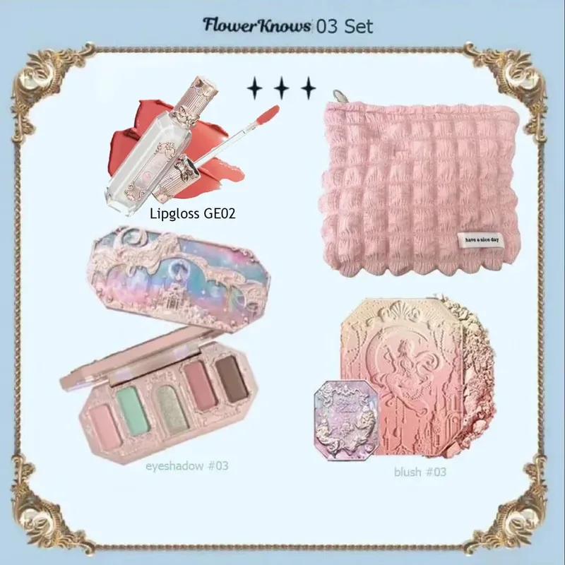 Flower Knows Makeup Full Set Moonlit Mermaid Eye Shadow Palette Matte Blush และ Lipgloss Flowerknows Kit กระเป๋าแต่งหน้าสำหรับผู้หญิง — image 10
