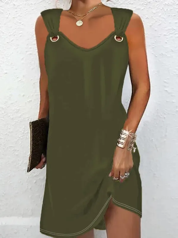Women Summer Casual Dresses 2025 Elegant Simple Style Solid Color Metal Button V-neck Sleeveless Dress Female Sexy Midi Vestidos — image 10
