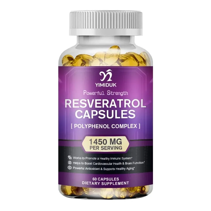 Resveratrol 1450mg Suplemen Antioksidan Trans-Resveratrol Menyokong Penghadaman Kardiovaskular Kesihatan Bersama & Sistem Imun