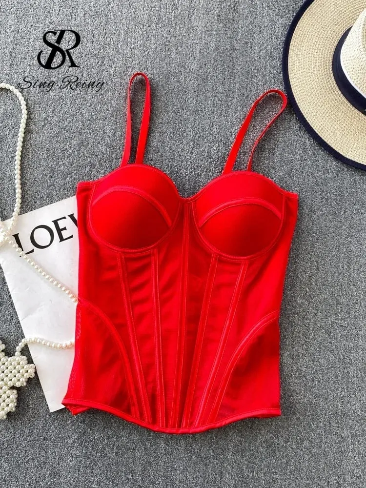 Corset de luxe en maille pour femmes, Camisole à bretelles, Lingerie solide, haut d'été de haute qualité, contrôle du ventre, débardeur de fête transparent, 2026 — image 12