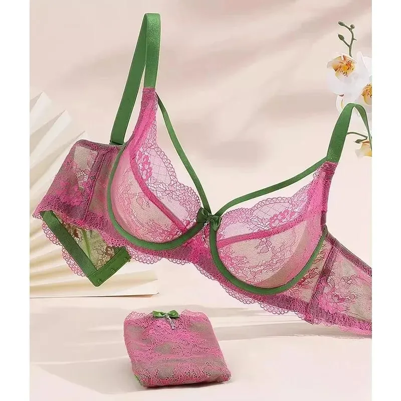 Set reggiseno sexy minimizzatore Coppa piena pizzo ultra sottile raccolto Plus Size 34-42 Seno grande al seno piccolo Supporto Comfort Lingerie — image 1