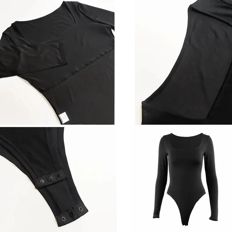 Long Sleeve Bodysuits Spring 2025 Square-Cut Collar Solid Bodycon Elastic Romper Sexy Y2k Pambabaeng Damit Fashion Club Party 2520 — image 5