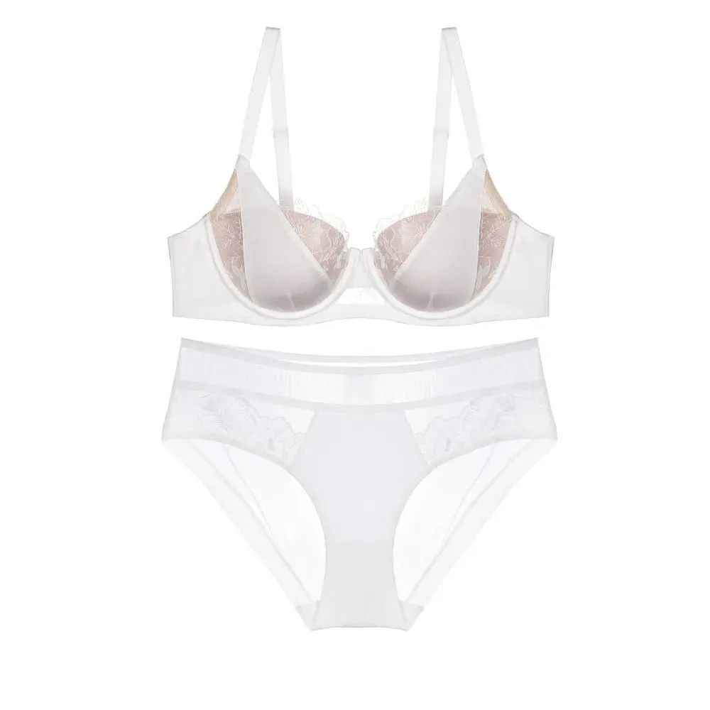 Lớn Áo Ngực D Cup Plus Kích Thước Khối Màu Ren Bộ Áo Ngực Cúp Mỏng Full Độ Phủ Áo Bộ Đồ Lót Ren Cong Đồ Lót Nữ — image 2
