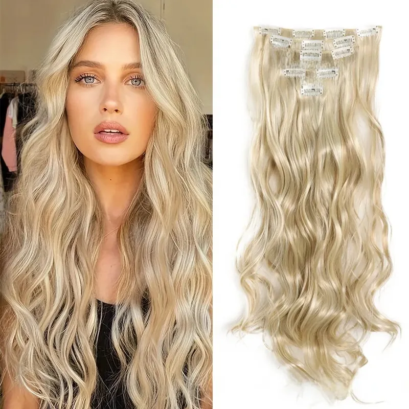 7 clip nelle estensioni dei capelli Acconciatura a onda lunga Nero 60-71 cm Capelli sintetici naturali Uso quotidiano Parrucchino per donna — image 5