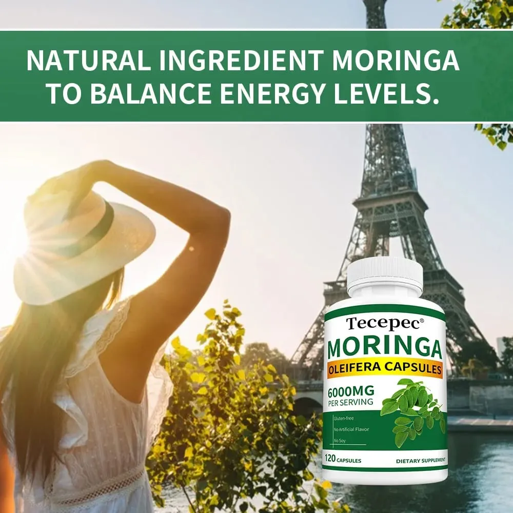 มะรุมอินทรีย์แคปซูล 6000 มก. สารต้านอนุมูลอิสระ Boost Energy & Metabolism สนับสนุนภูมิคุ้มกันย่อยอาหารสมองและสุขภาพหัวใจ — image 2
