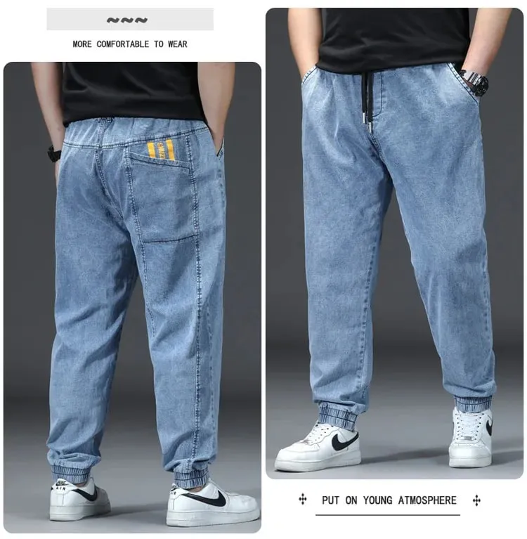 Jeans da jogging dritti larghi in vita elastica da uomo Pantaloni in denim alla caviglia con risvolto taglie forti pantalones hombre Pantaloni casual — image 9