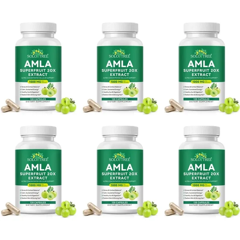 Amla Superfruit 20x 추출물 캡슐(Phyllanthus Emblica 함유) 차분한 에너지 소화기 건강 빛나는 피부/머리카락 120Ct 촉진 — image 12