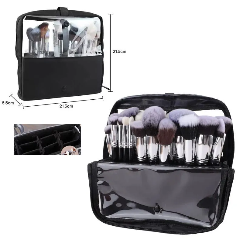 High Quality 14/23/29 Holes PU Cosmetic Makeup Brushes Pouch Portable Black Waterproof Oxford Beauty Brush Bag Organizer — image 18