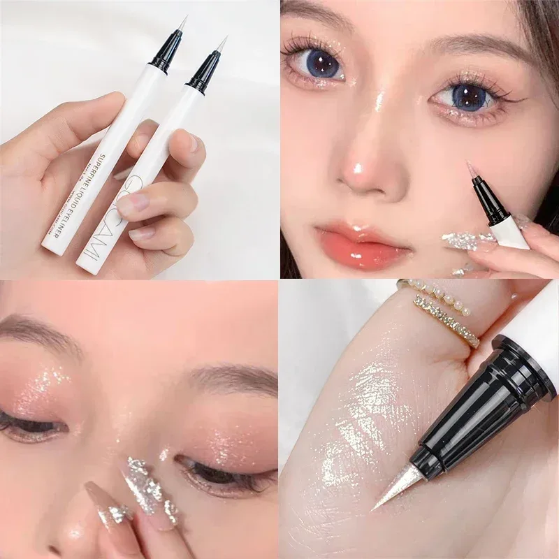 Pearlescent White Liquid Eyeliner Pen Vandtæt Ikke-svimmel Eye Liner Shadow Pen Hurtigttørrende Holdbar skinnende liggende Silkeorm blyant — image 8