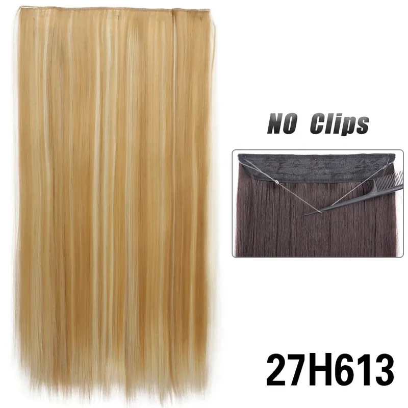 No Clips Hair Extensions Invisible Wire Lang Lige Syntetisk Falsk Hair Piece 80cm Sort Brun Blond Frisure — image 25