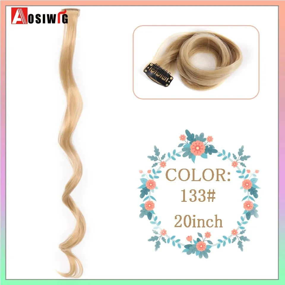 Extensions de cheveux synthétiques lisses et longues à reflets arc-en-ciel, 22 pouces, Clip en une seule pièce, ombré rose violet vert jaune pour femmes — image 22