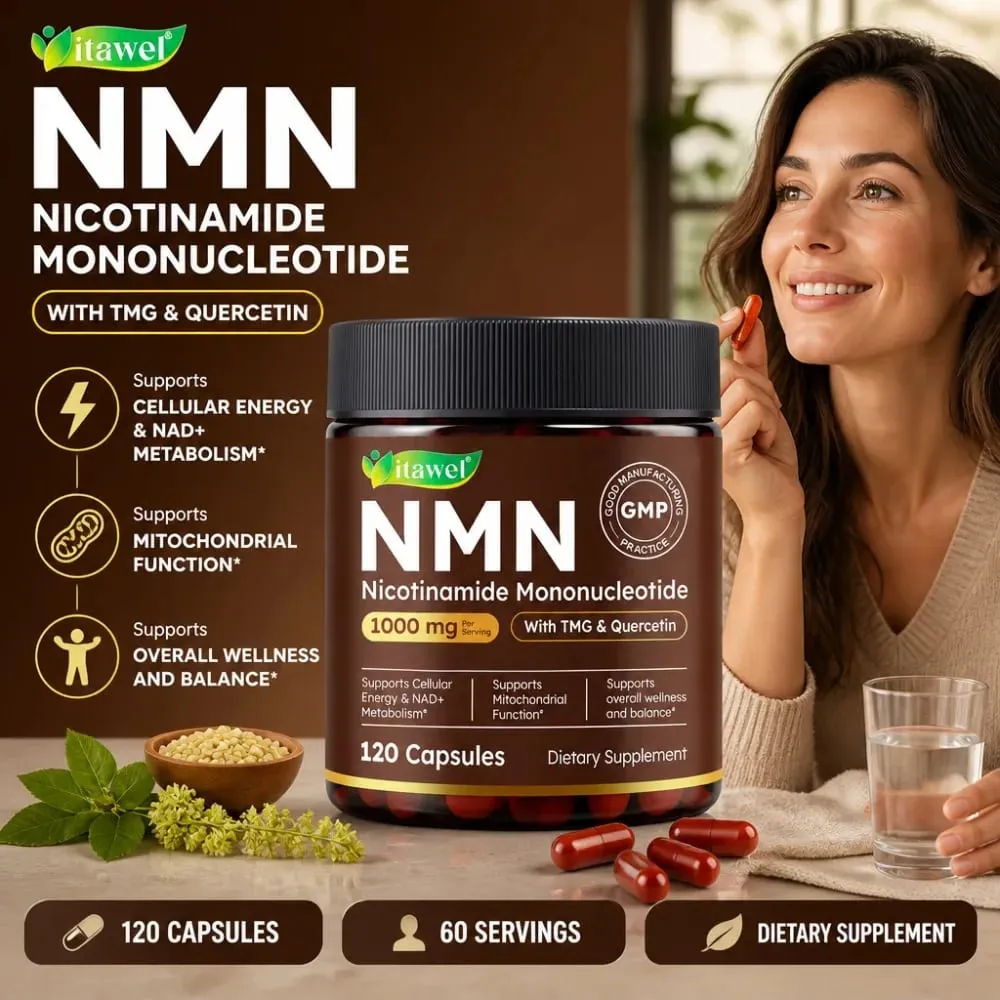 NMN Capsules 1000mg Beta Nicotinamide Mononucleotide TMG Quercetin Resveratrol NAD+ Metabolism Mitochondrial Function 120 Count — image 2