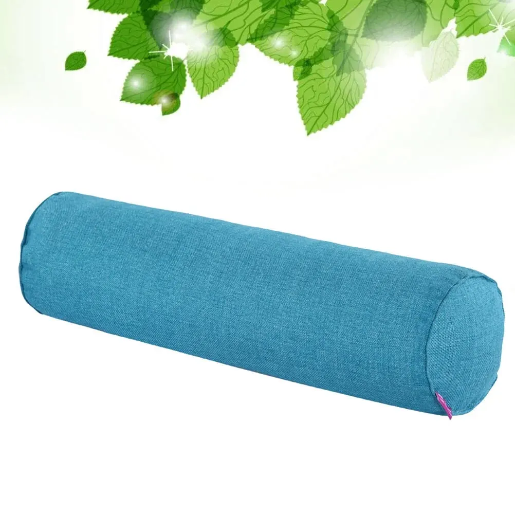 Coussin en tissu en forme de cylindre en lin, coussin de taille longue, doux et confortable, traversin bleu paon, pour la maison et le bureau, 1 pièce — image 5