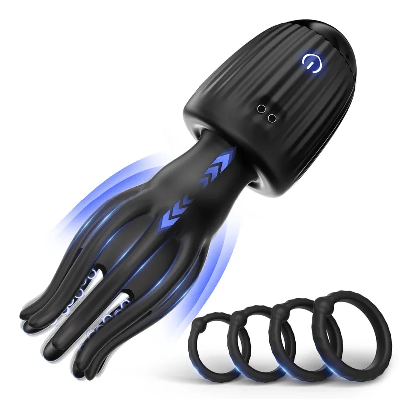 Spinta Masturbatore maschile Pene Vibratore Glande Trainner con 4 Anelli per il pene Stimolatore del capezzolo clitoride Adulti Giocattoli del sesso per gli uomini