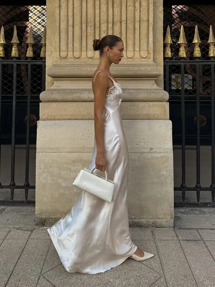 Koronkowa patchworkowa chusta damska sukienka seksowna solidna dekolt w serek bez rękawów Backless plama kobieca sukienka Maxi 2026 eleganckie letnie sukienki na przyjęcie — image 3