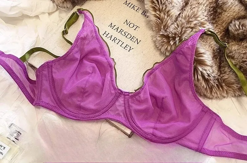 Minimizer 브래지어 플러스 사이즈 Underwire 프랑스 스타일 삼각형 컵 섹시한 메쉬 란제리 세트 지원 32-40 MOYISU 섹시한 브래지어 세트 BC — image 18