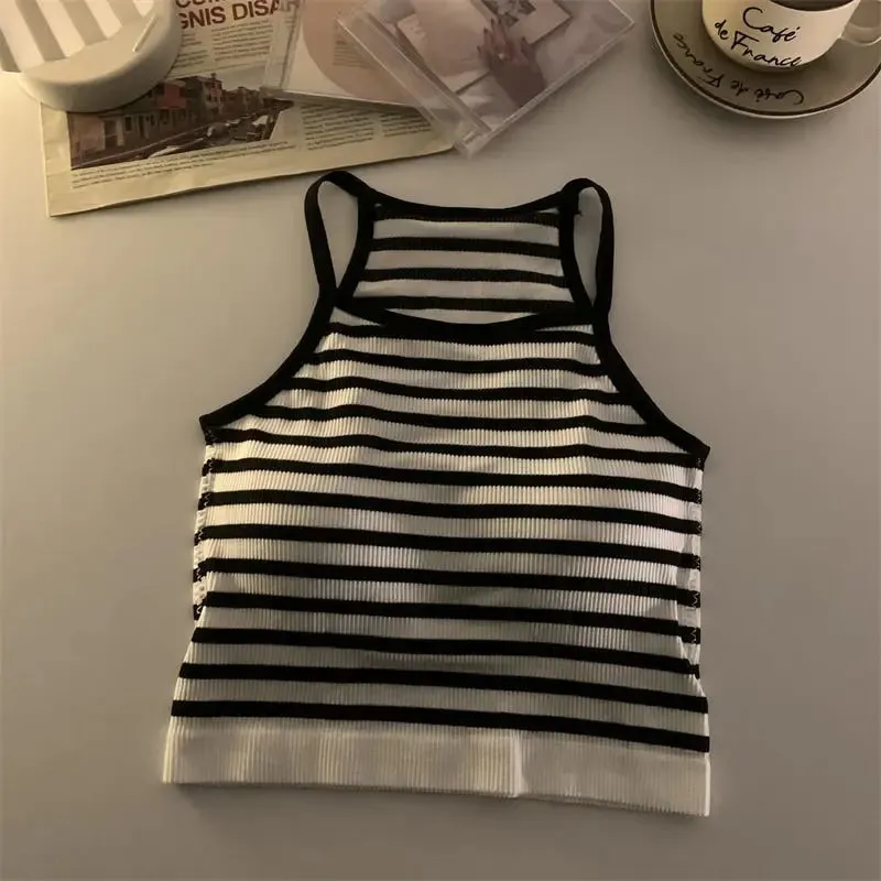 Women Spaghetti Strap Striped Tank Top Sleeveless Backless Summer Y2K Going Out Ribbed Cami Crop Tops — image 13