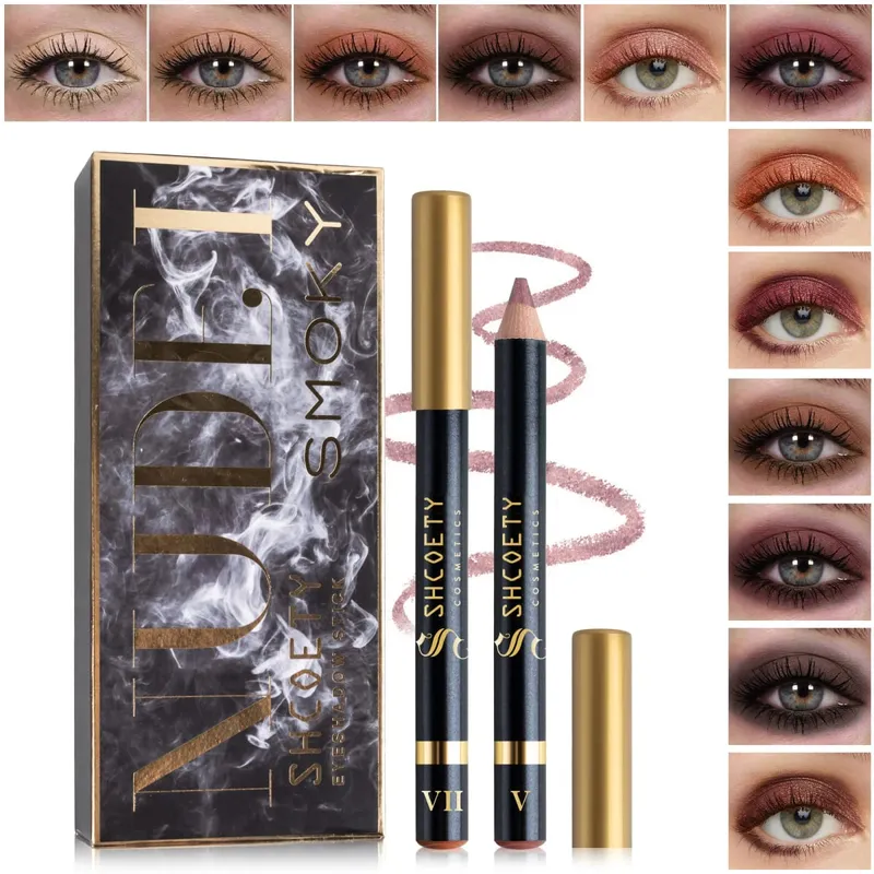 wooden pole 12-color pearlescent eyeshadow pen set non-smudged eyeliner pen with pencil sharpener lying silkworm pen — image 3