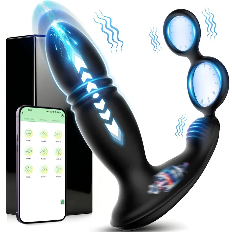 คู่แหวนอวัยวะเพศชาย 3 IN 1 รีโมทคอนโทรลไร้สาย Telescopic Anal Vibrator Dildo ชาย Prostate Massager ผู้ใหญ่เพศของเล่นสำหรับผู้ชายคู่