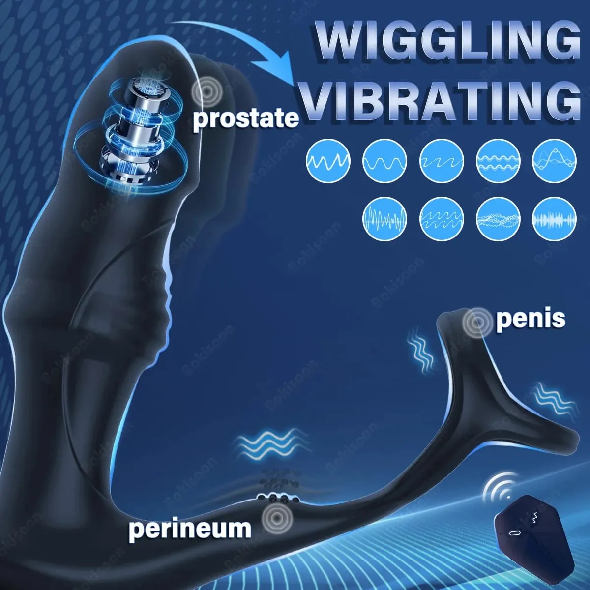 Bokisoon Massaggiatore prostatico Vibratore anale 9 Dimenando Spinte con Cock Ring Butt Plug Giocattoli sessuali telecomandati P Massaggiatore sportivo — image 3