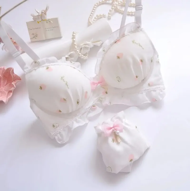 Set Bralette Renda Larut Air Dua Warna Lingerie Lucu & Feminin Bordir Lembut Tanpa Kawat — image 8