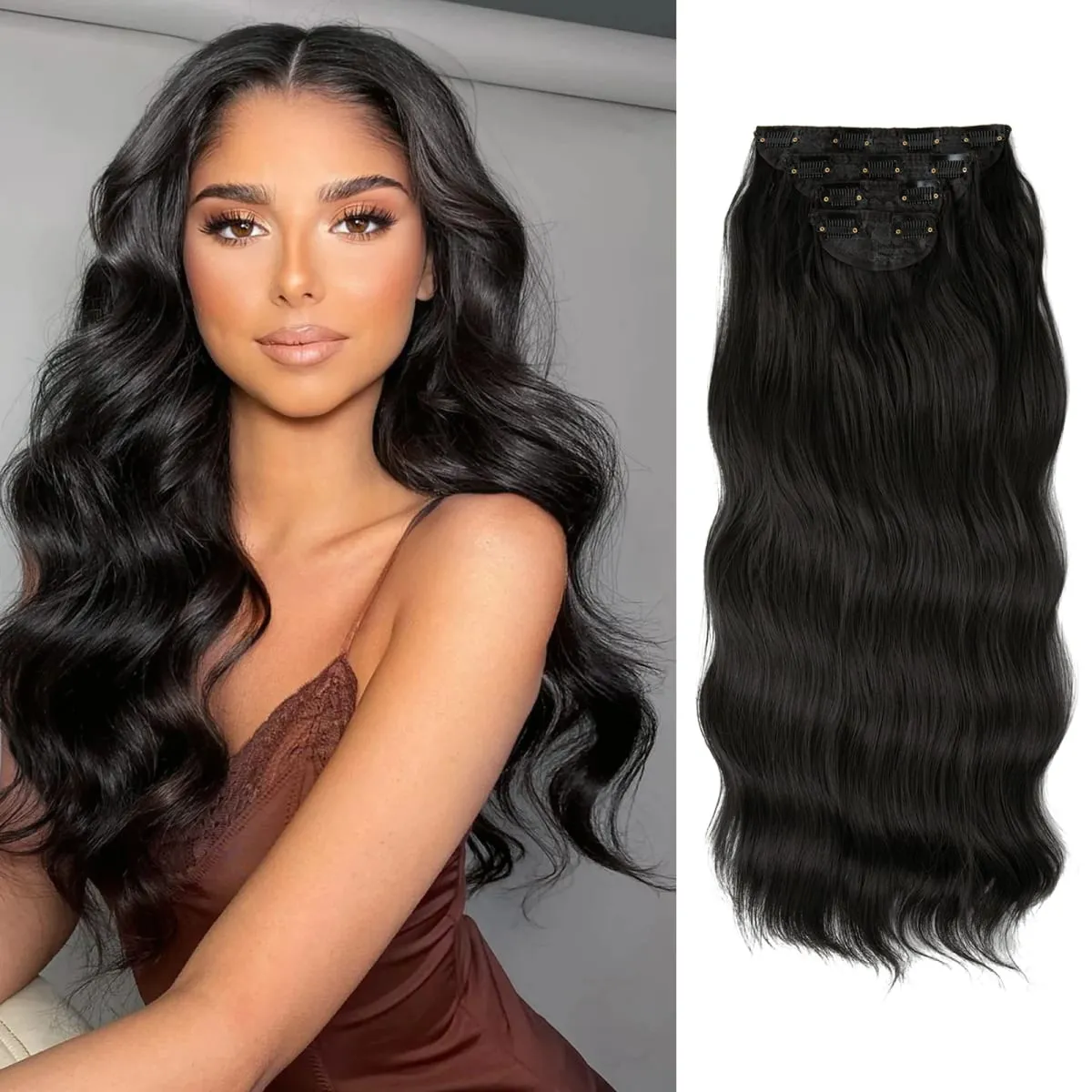 Synthetic 22" Long Wavy Clip In Hair Extensions 4Pcs/Set Thick Hairpiece For Women Brown Blonde Black Natural Fake Hair Pieces