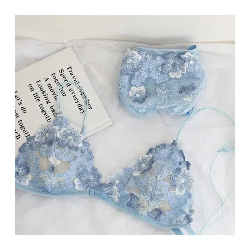 Bralette Renda Perancis Payudara Kecil Wanita Tanpa Wayar Ultra Nipis Seksi Sulaman Mesh Tanpa Underwire Push Up Set Bra Keselesaan BANERDANNI — image 6