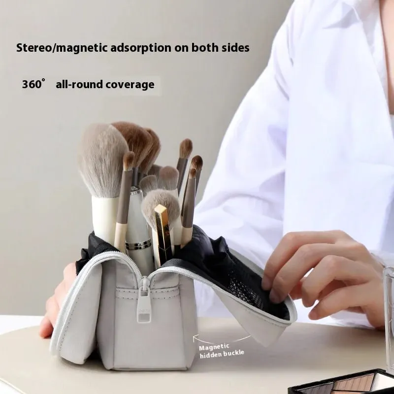 Portable Makeup Brush Bag Magnetic Stand Makeup Storage Travel Cosmetic Organizer Holder Box Lady's Travel Toiletry Bag Vertical — image 2