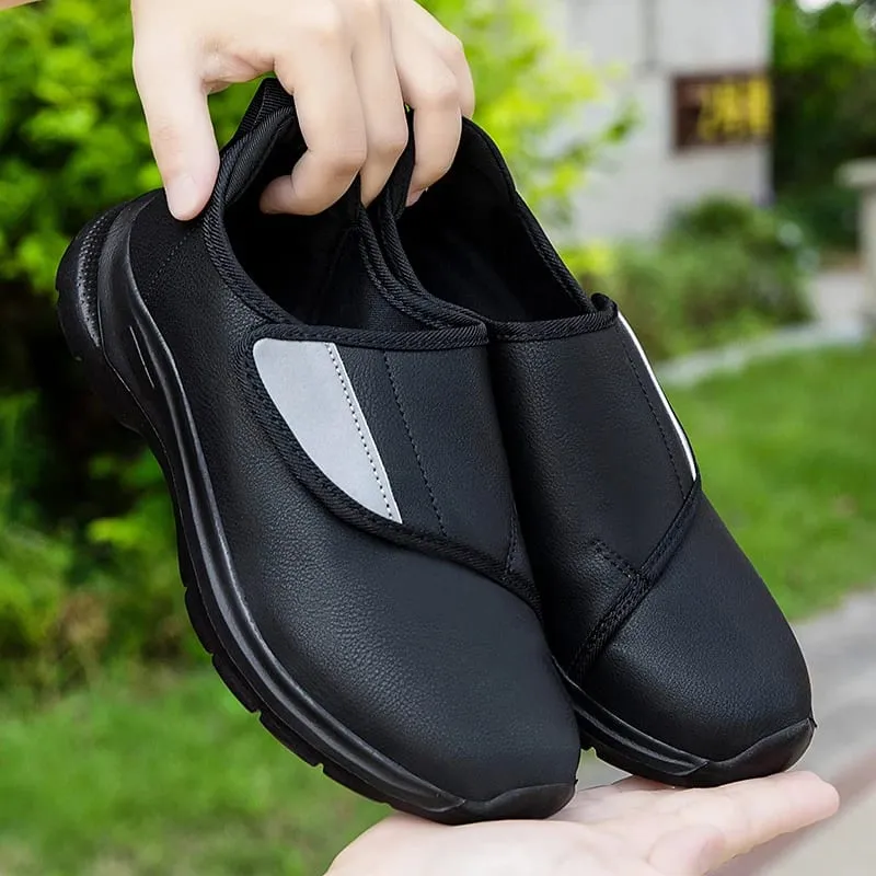 Pánské ortopedické kožené tenisky pro diabetiky Nastavitelné otevřené boty na suchý zip pro oteklé nohy Pohodlné vycházkové boty — image 7