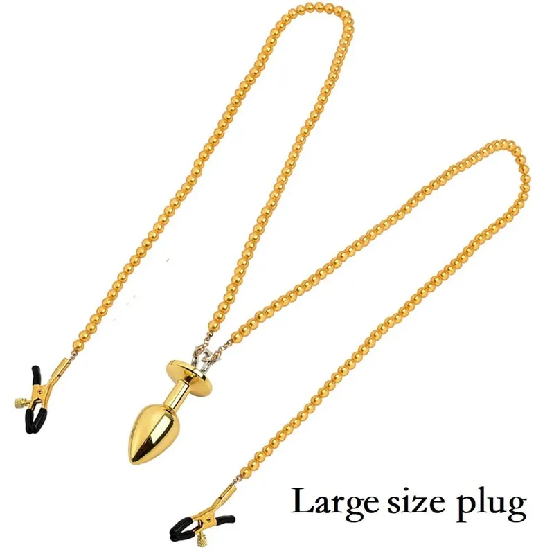 Piccole medie grandi perline anali Butt plug Morsetti per capezzoli di perle Set con catena Clip per seno in metallo Bondage Coppia schiava Gioco Giocattolo del sesso — image 8