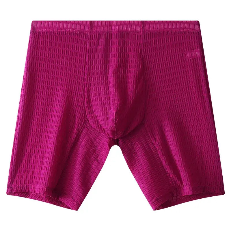 Cueca boxer masculina de malha transparente, roupa íntima de renda, sólida, respirável, bolsa convexa em u, cueca calzoncillo M-XXL