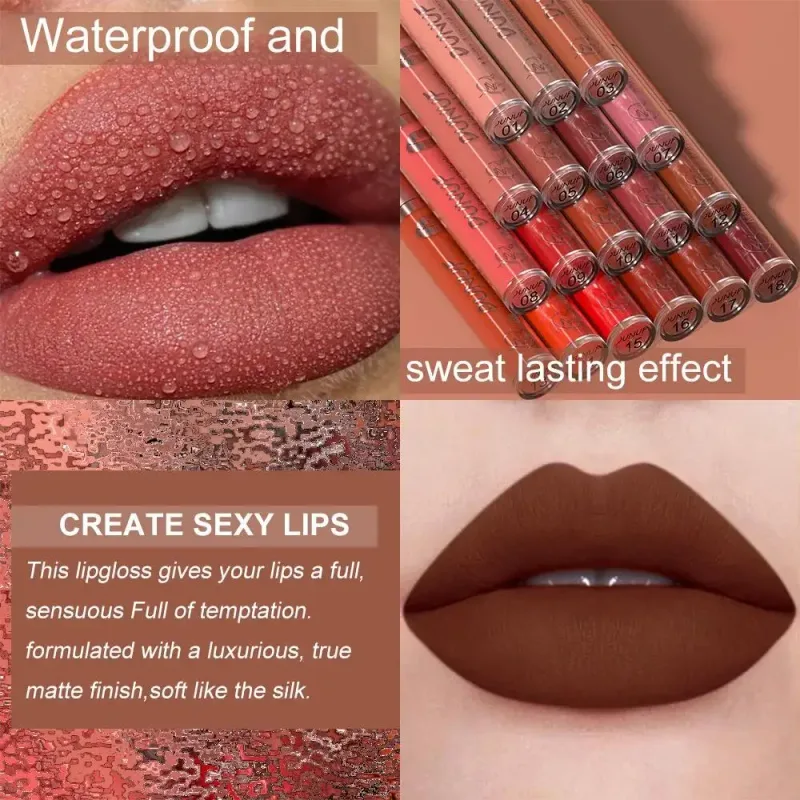6 ชิ้น Velvet Matte Liquid ลิปสติกชุดกันน้ำ Long Lasting Nude Rose Red Lip Oil สำหรับความชื้นและ Shine — image 3