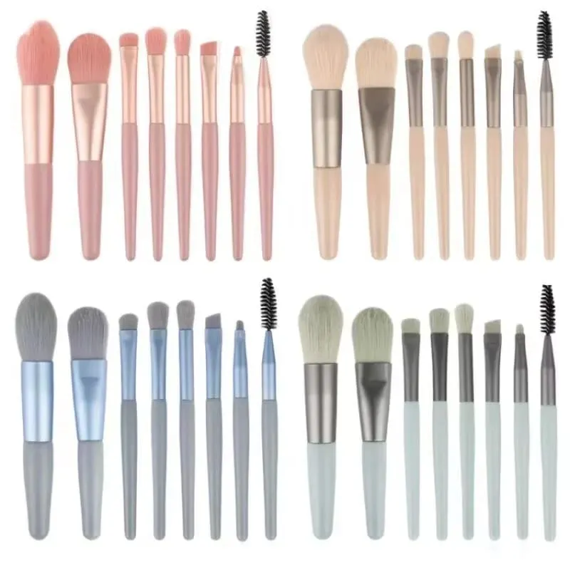 Mini 8pcs Berus Mekap Macaron Kit Kosmetik Perjalanan Gebu Lembut Untuk Foundation Blush Blending Mata Wajah — image 2