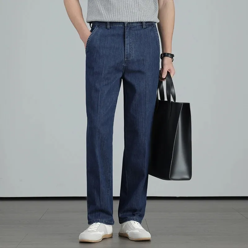 Musim Panas 2026 Pakaian Berkualiti Tinggi Lelaki Seluar Jeans Lurus Ringan Sutera Lyocell Perniagaan Kasual Seluar Nipis Denim — image 6