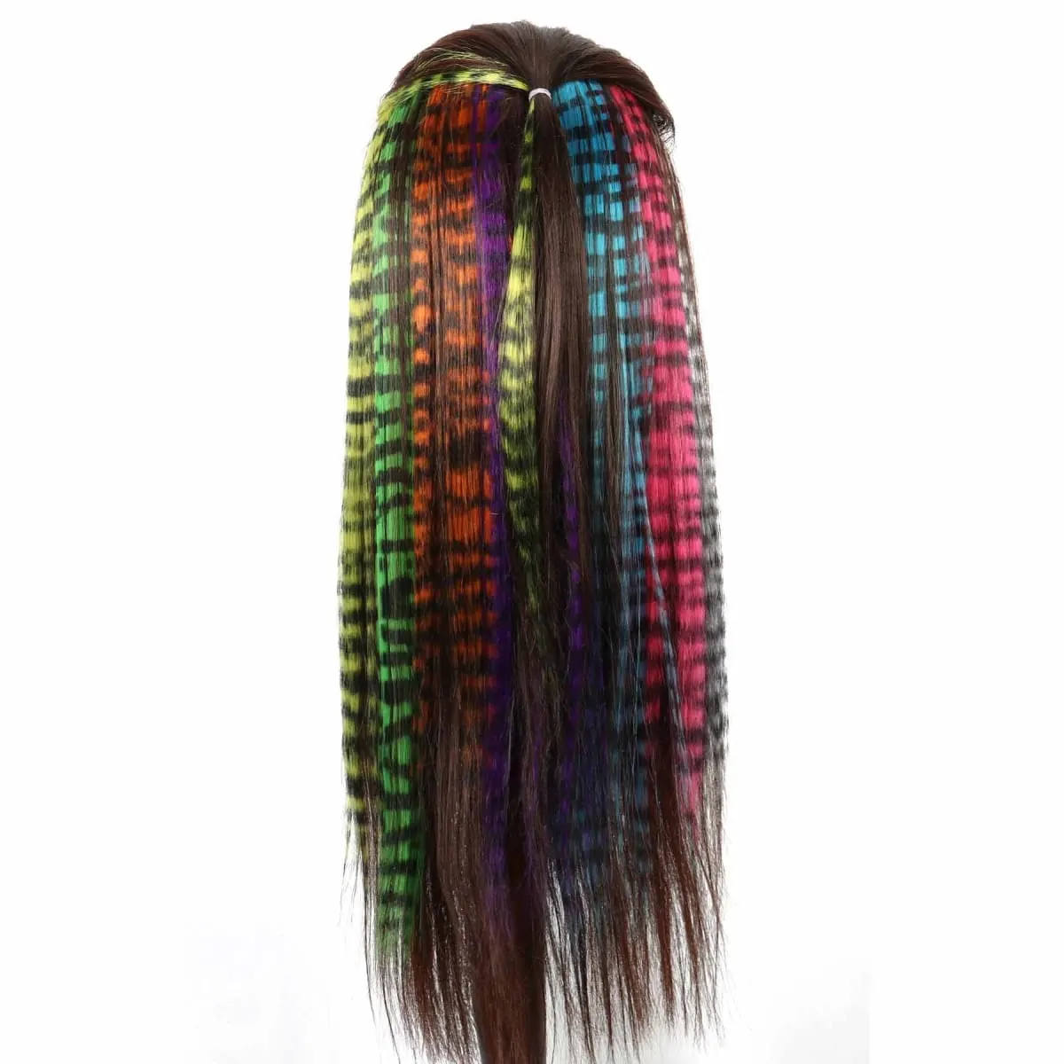 Feather Hair Extensions Colored Synthetic Hair Feather Colorful False Hair Extension Mixed Color Straight Hair For Women Girls — image 4