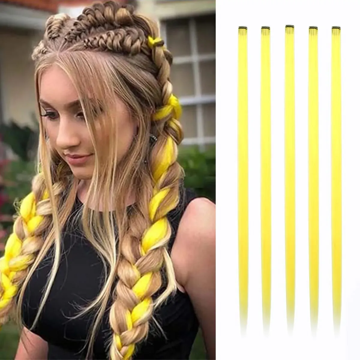 Synthetic 5PC Colored Hair Extensions 22Inch Straight Clip in Christmas Extension Rainbow Party Highlights Hairpiece for Girls — image 8