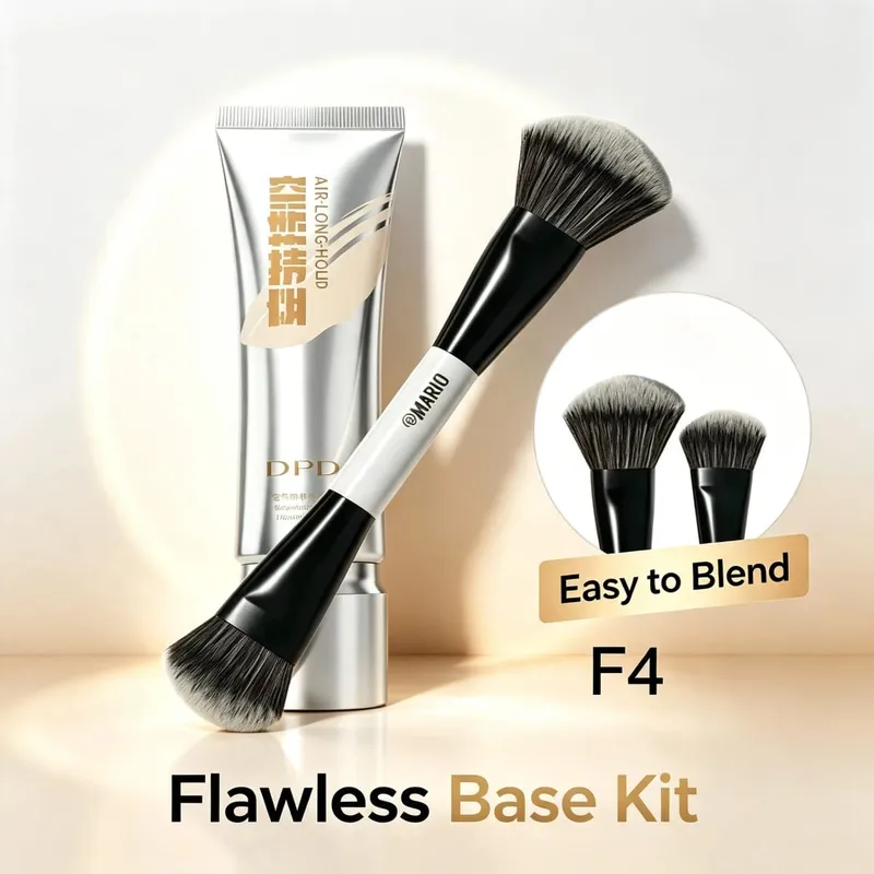 30ml DPDP 롱웨어 리퀴드 파운데이션(F4 듀얼 엔드 메이크업 브러쉬 세트 포함) - 오래 지속되는 커버력을 위한 베이스 코스메틱 어플리케이터 — image 6