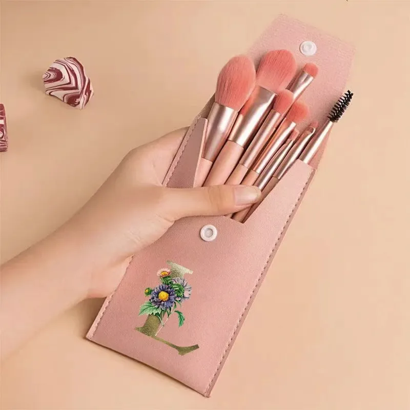 Juego de brochas de maquillaje para principiantes, brochas suaves y esponjosas para rostro y ojos con bolsa de PU, ideal para maquilladores, patrón de flores doradas — image 20