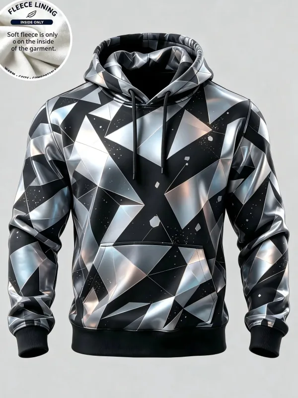 3D Printed Fleece Hoodie Rainbow Zigzag Wave Pattern Pullover Long Sleeve Kangaroo Pocket Casual Sweatshirt Tops — image 7