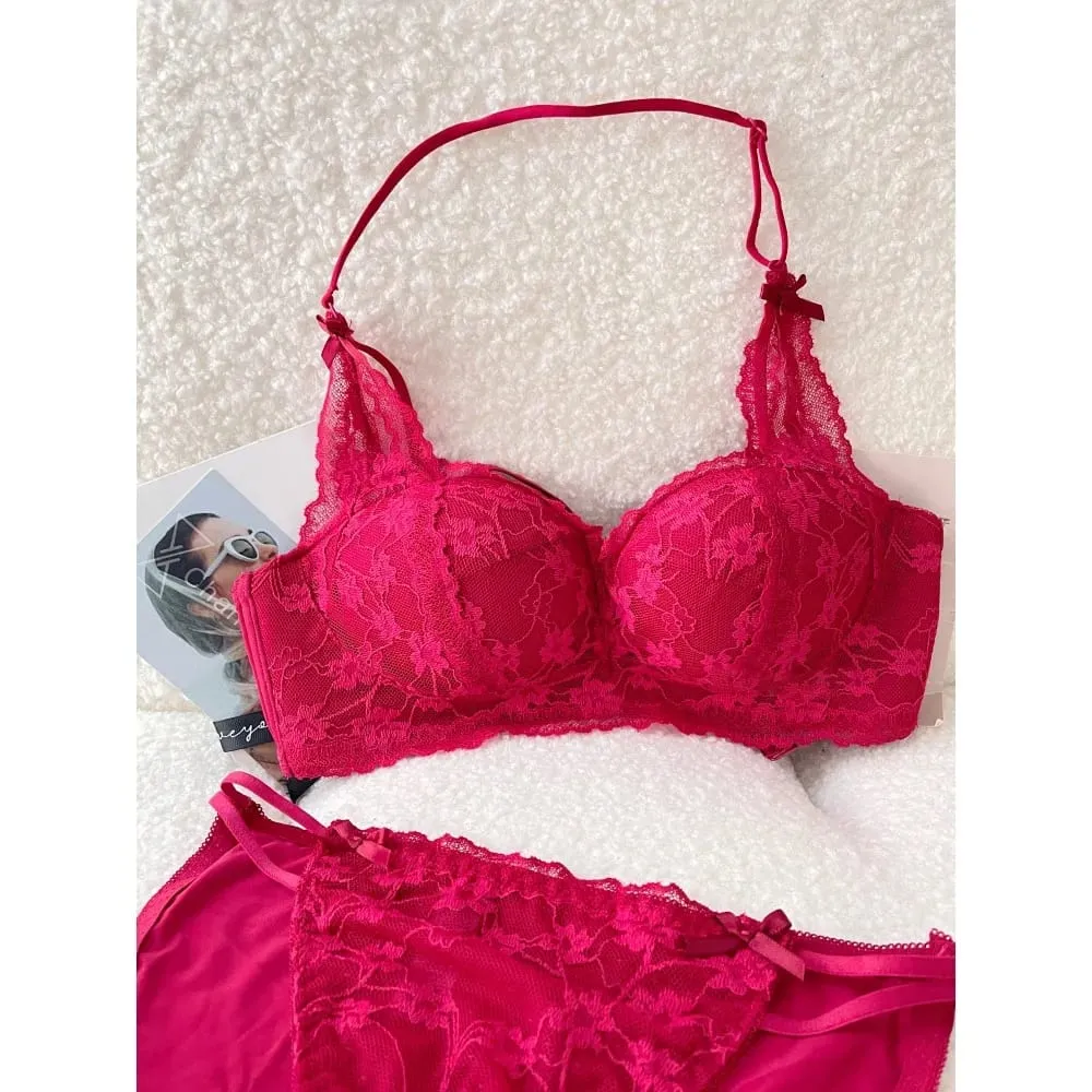 Sweet Halter Neck Bow Lace Wireless Bra Padded Push‑up Brassiere Ladies Layering Intimate Lingerie for Small Bust Size 32‑38 ABC — image 7