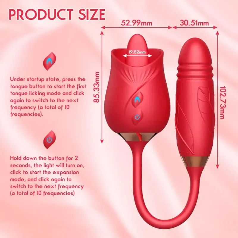 Penggetar Menjilat Mawar untuk Wanita Perangsang Kelentit Puting Pengurut Dildo Tujahan 2 dalam 1 Mainan Seks untuk Wanita Produk Seks Dewasa