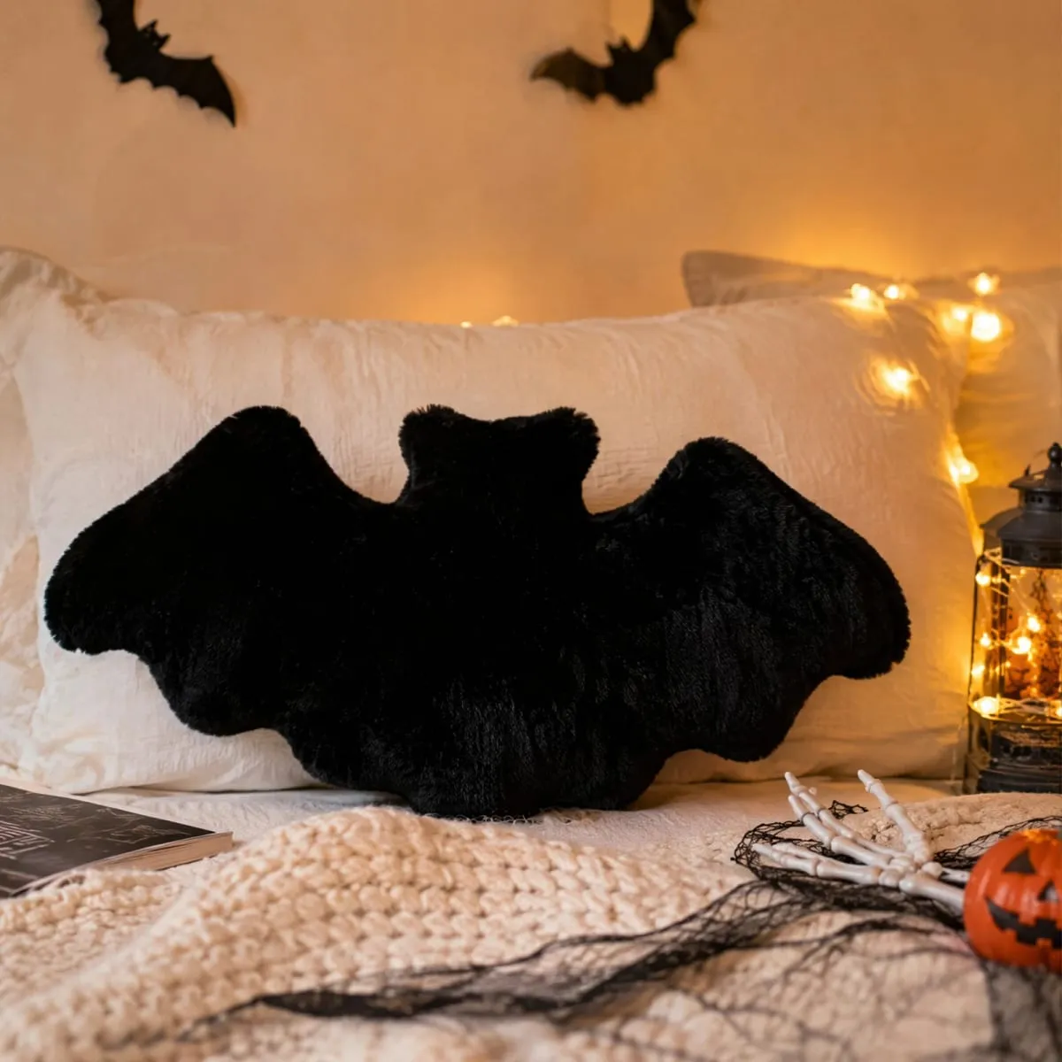 Halloween Bats Plush Pillow Halloween Decorative Pillow Furry Bat Plush Pillows for Halloween Decorative Home Sofa Bed
