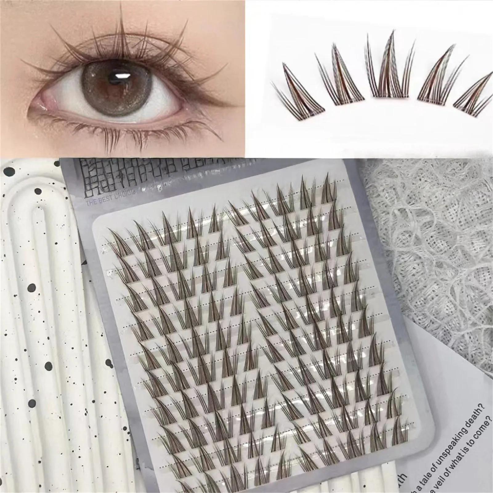 Slunečnicově hnědé umělé řasy 11-13 mm Smíšené prodloužení řas pro panenky Natural Wispy Soft Comic Eye Lashes Makeup Tool — image 5