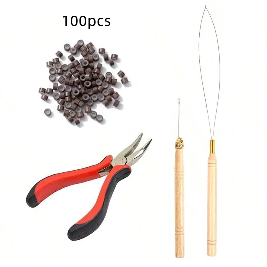 Kit Ekstensi Rambut Sintetis Pelangi 20 "10 Buah Ekstensi I-tip Berwarna dengan Jarum Kait Manik-manik Mikro untuk Cosplay Anak-anak Wanita — image 10