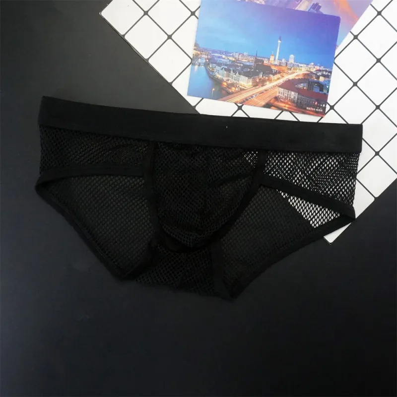 Plus Größe Mesh Unterwäsche Männer Transparent Große Fishnet U Pouch Briefs Männlichen Niedrigen Taille Einfarbig Sexy Perspektive Männliche höschen — image 3