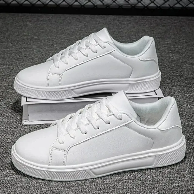Herresko Hvide sneakers PU-læder Solid Mænd Fritidssko Letvægts Bløde Damer Vulkaniserede Sko Par Snøreløbesko