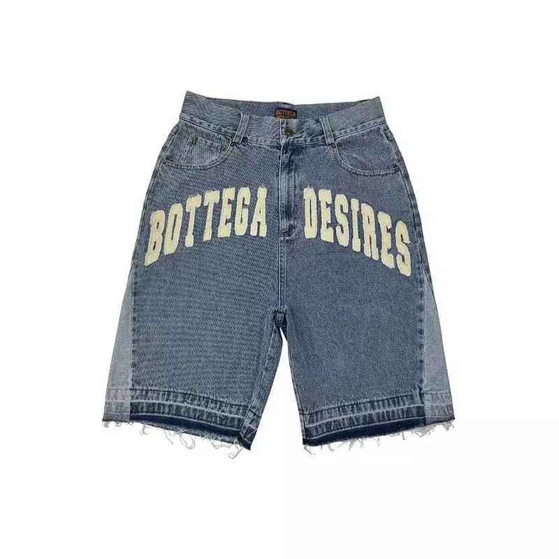 American Style Harajuku Retro Denim Shorts with Letter Embroidery Oversized Jeans Men Y2k Loose Casual Versatile Shorts Woman — image 3