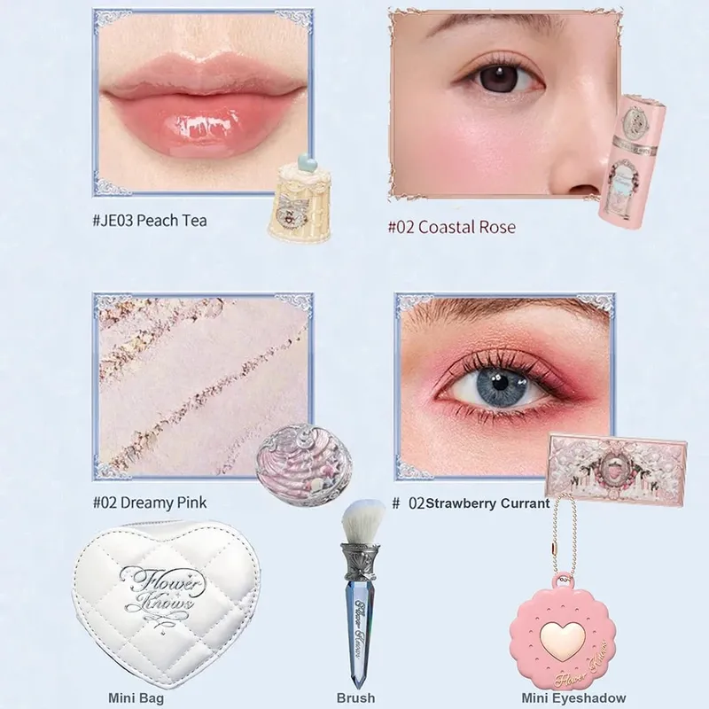 Flower Knows Makeup Kits Christmas Gift Set Mirror Long Lasting Blush Matte Lipstick Pressed Powder All in Make Up Sets